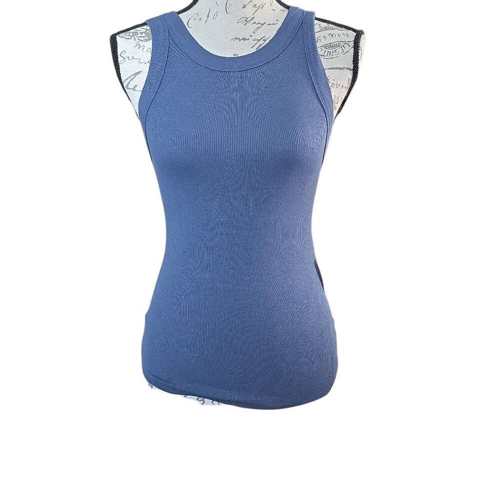 Lulus Women's Size Medium Dusky Blue Ribbed Ringer Soft Stretch Tank Top